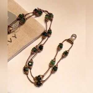 NWT TITYARAVY Green Gem & Gold Plated Women Necklace